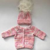 Pink baby hat and cardigan set