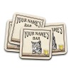 Personalised Cat Bar Runner Mat, Cat Sign & 4 x Drinks Coasters Gift Set Garden Bar Sets / Custom Beer Mats Home Bar, personalised bar mat - Set of 4 Coasters
