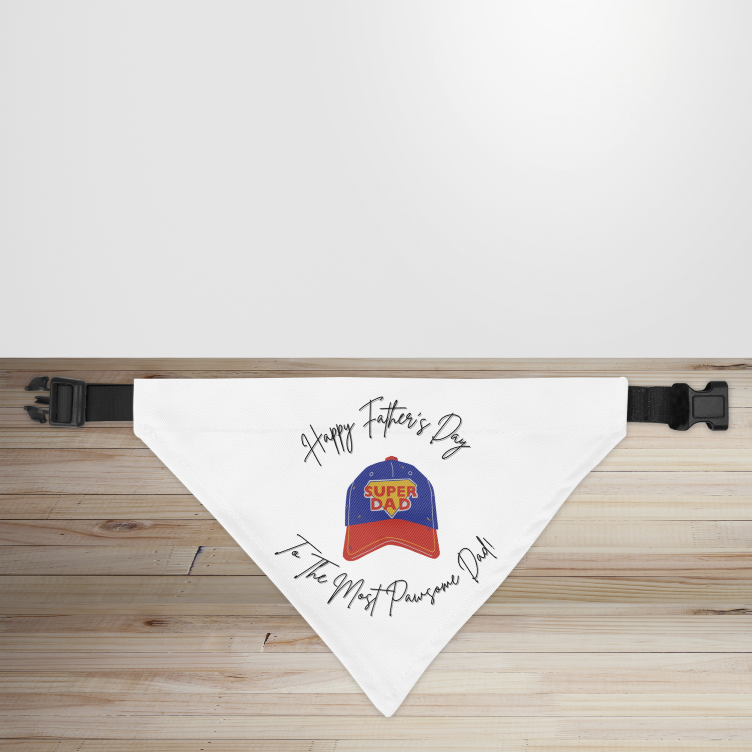 Happy Father's Day Super Dad Cap Design Dog/Puppy Bandana - Small - 12x17cm (Strap: 25mm - 40mm)