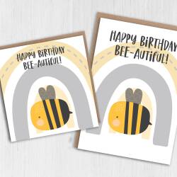 Happy Birthday Bee-autiful bumble bee, bee-themed beautiful birthday card for wife, girlfriend, partner (Size A6/A5/A4/Square 6x6") - A6: Single card