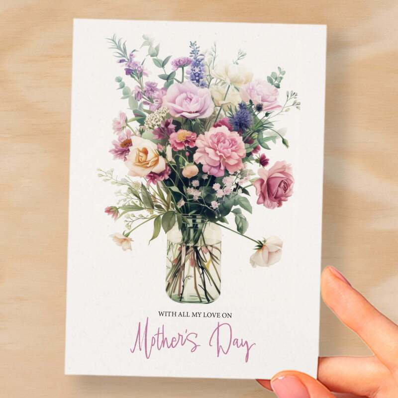 Mother's Day Card For Mum Happy Mother's Day Mothers Day card Mothering Sunday Floral Pink and Puple Flowers Mom Mommy Mum Mummy - Small (4x6) / Blank Message