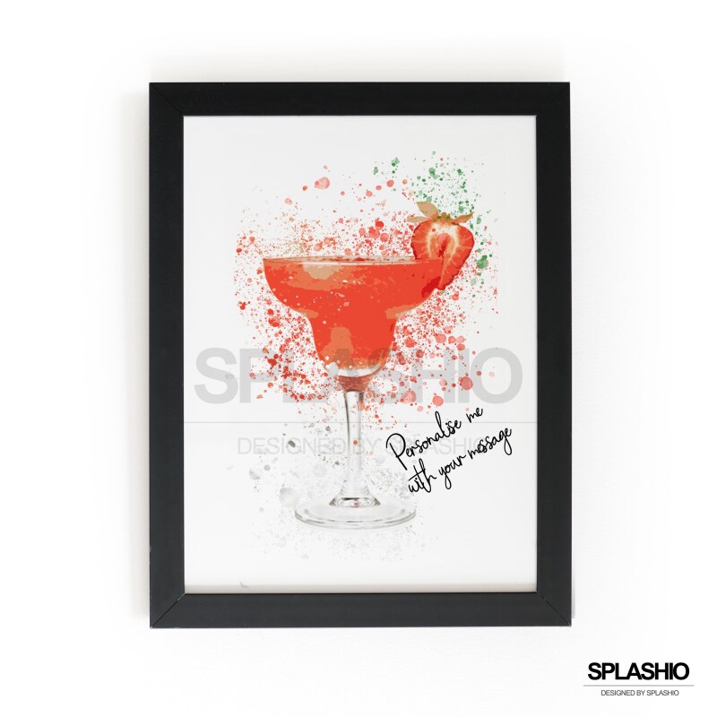 STRAWBERRY DAIQUIRI  Splatter Art Print, High Gloss Print, Splash Art, Home Decor, Bar Custom Drink Art Cocktails - A6