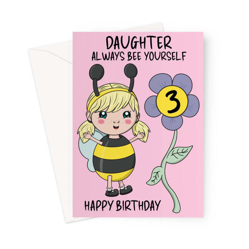 Cute Bumble Bee 3rd Birthday Card For Daughter - A5 Portrait - 1 Card