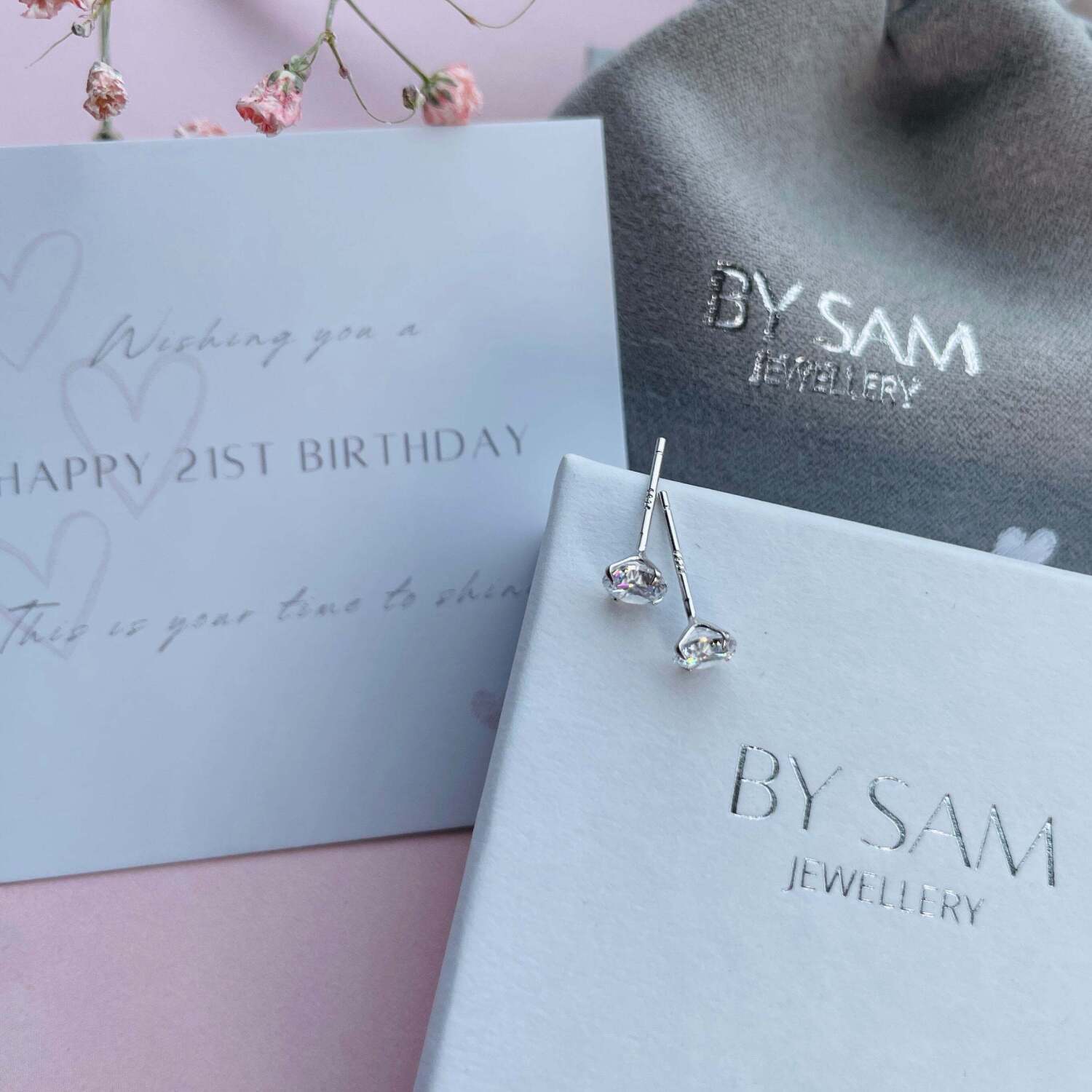 21st Birthday Gift Stud Diamond CZ Silver Earrings - Default Title