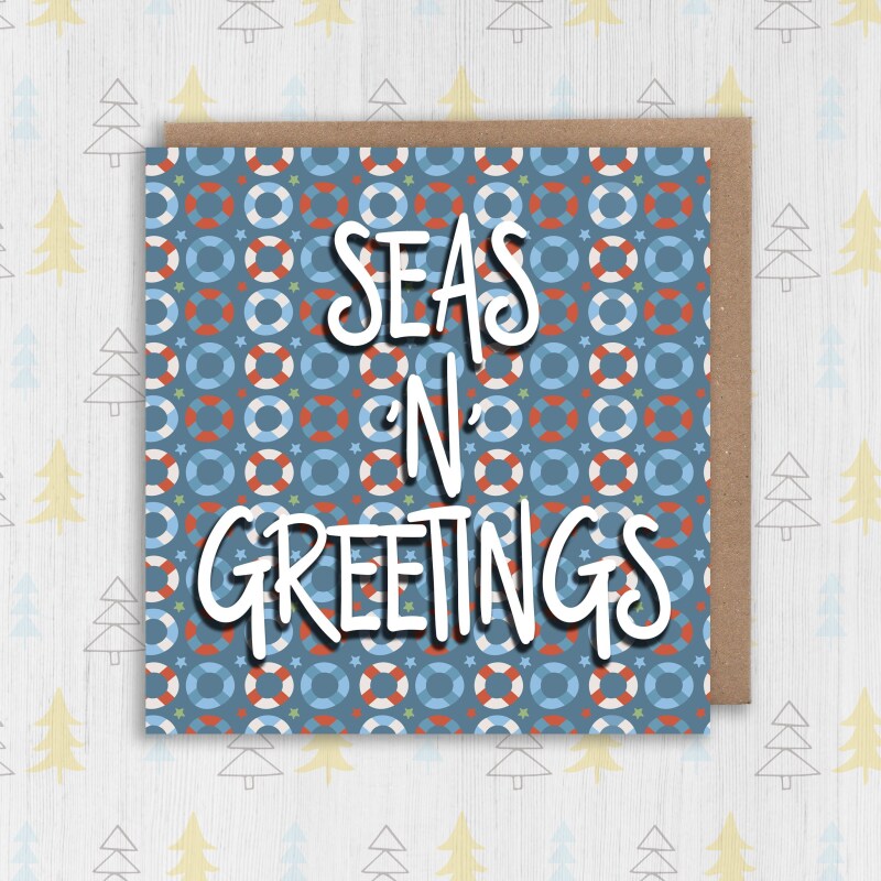 Seas 'n' Greetings sea, boat-themed, cruise liner Christmas, Holidays seasons greetings card (Size A6/A5/A4/Square 6x6") - A6: Single card