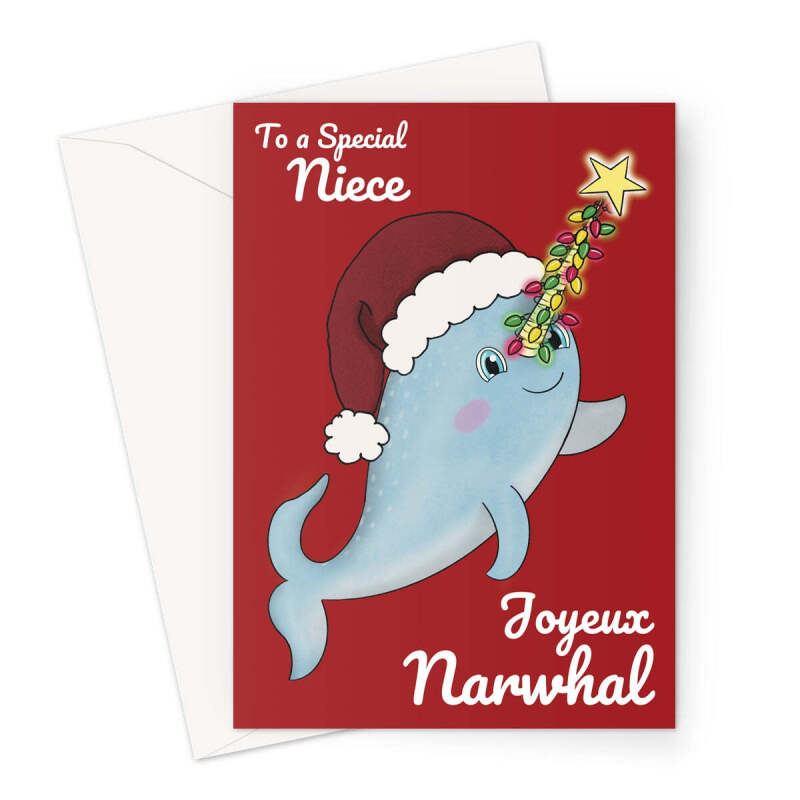 Narwhal Christmas Card For Niece - A5 Portrait - 1 Card