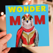 Wonder Mum, Mom falcon in clothes superhero cape Mother's Day card for mother from son, daughter (Animalyser) (Size A6/A5/A4/Square 6x6")