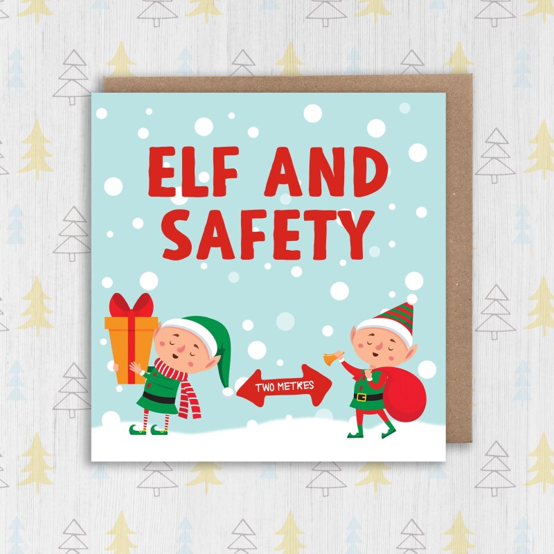 Elf and safety funny health and safety Christmas, Holidays card for coworker, colleague, friend, mate (Size A6/A5/A4/Square 6x6") - A6: Single card