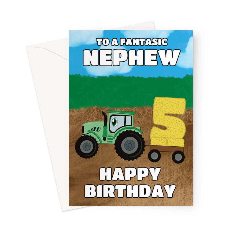 Happy 5th Birthday Card For Nephew - Tractor - A5 Portrait - 1 Card