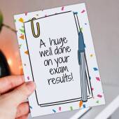 A huge well done on your exam results! Exams, GCSE, A-Level results congratulations, well done, graduation, college card (Size A6/A5/A4)