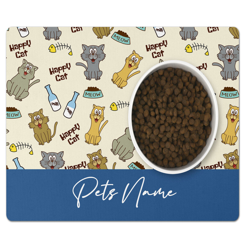 Cat Bowl Mat, Personalised Pet Bowl Mat, Customised Bowl Mat, Cat Food Mat, Puppy Bowl Mat, Cat Kitten Mat, Cat Mat Gift, Cat Lover Gift Mat - Aqua