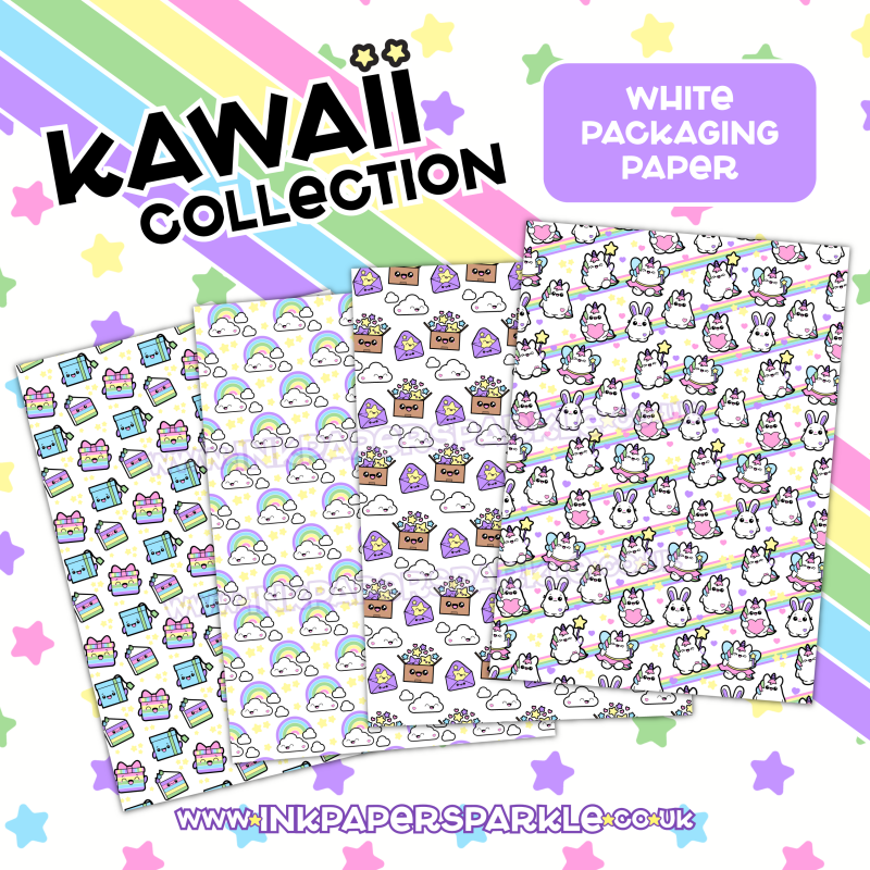 Kawaii Packaging Paper - White *New Designs* - Chubbicorn & Friends - A5