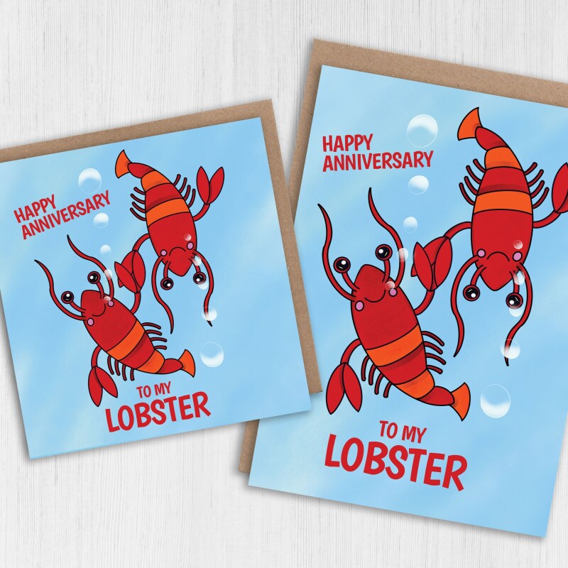 To my lobster funny, cute lobster cheesy anniversary card for wife, husband, girlfriend, boyfriend, partner (Size A6/A5/A4/Square 6x6") - A6: Single card