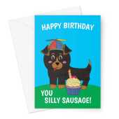 Happy Birthday Card - Kawaii Dachshund Dog Silly Sausage -  A5 Greeting Card