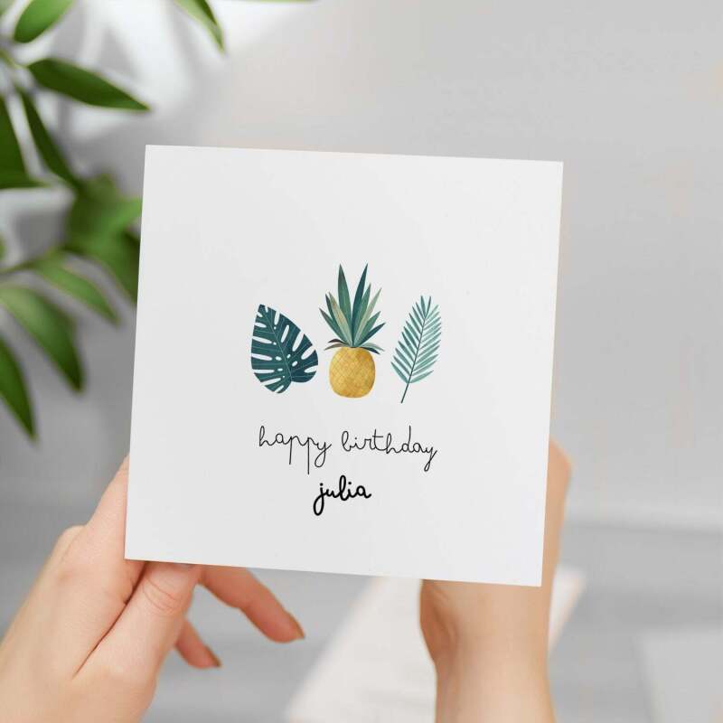 Personalised Card For Him Tropical Themed Happy Birthday Card For Mum, Gran, Auntie, Friend Add Your Own Name Custom Card - Square (5.5x5.5) / Blank Inside