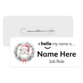 #hello my name is... Name Badge - Pink Santa Wreath