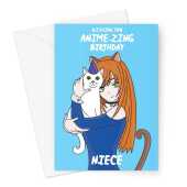 Happy Birthday Card For Niece- Anime & Manga Cat Girl - A5 Greetings Card