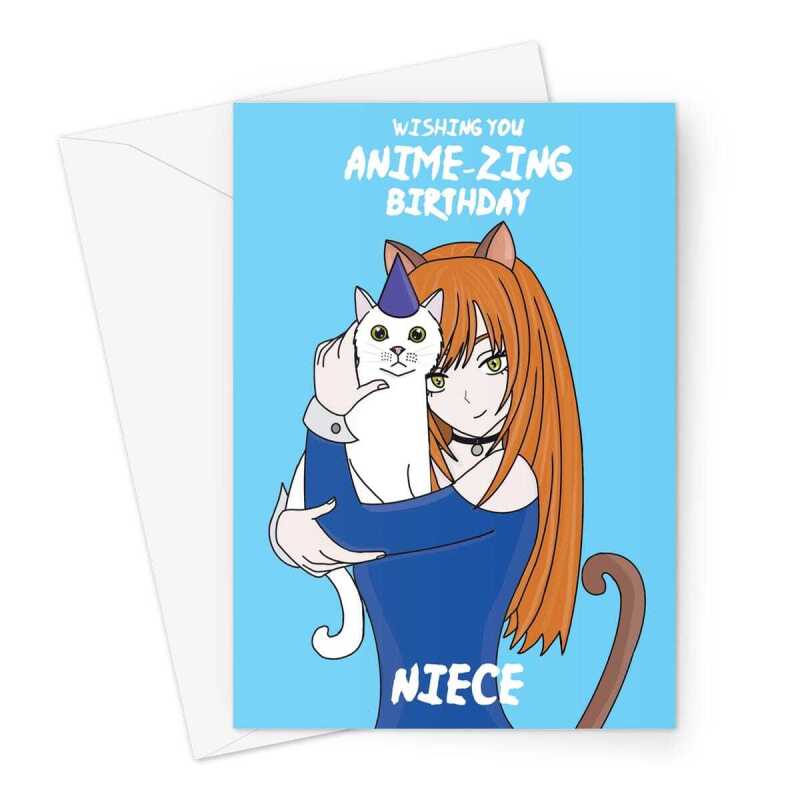 Happy Birthday Card For Niece- Anime & Manga Cat Girl - A5 Greetings Card - A5 Portrait - 1 Card