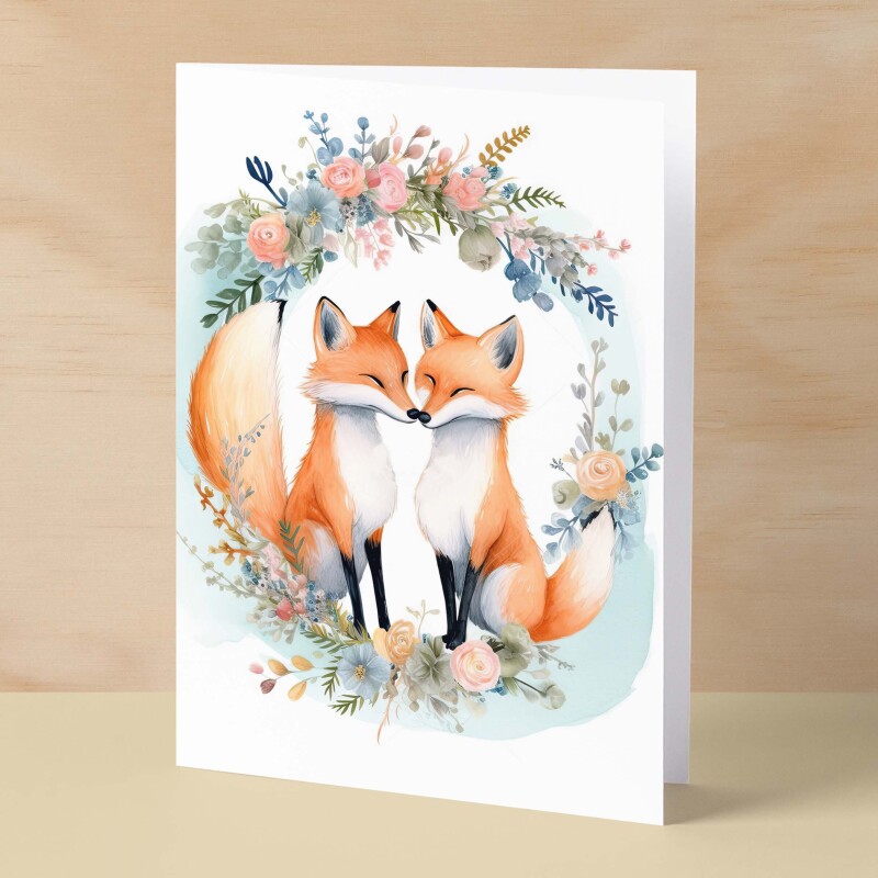 Anniversary Card For Husband Card for Anniversary Card For Wife Fox Anniversary Card For Couple Engagement Card For Couple Wedding Card - Small (4x6) / Blank Message