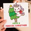 Have a magical Christmas unicorn magic, Holidays, Xmas card for children, kids, daughter, granddaughter, niece (Size A6/A5/A4/Square 6x6") - A6: Single card