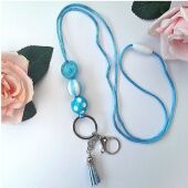 Blue Beaded Lanyard, Beaded ID Holder, Teacher Lanyard, Medical ID Lanyard