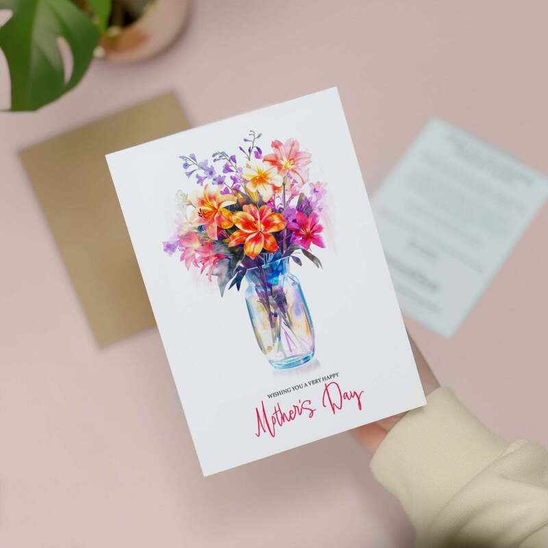 Mother's Day Card For Mum Happy Mother's Day Mothers Day card Mothering Sunday Floral Vibrant Pink and Puple Flowers Mom Mommy Mum Mummy - Small (4x6) / Blank Message