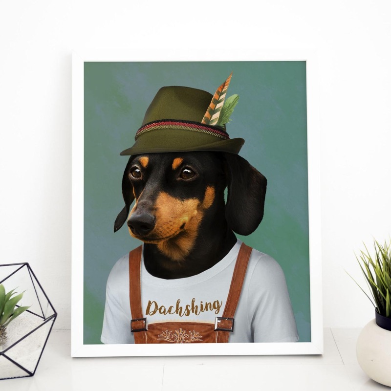 Dachshund dog in clothes, animal print, wall art - A5 - Glossy - Blue