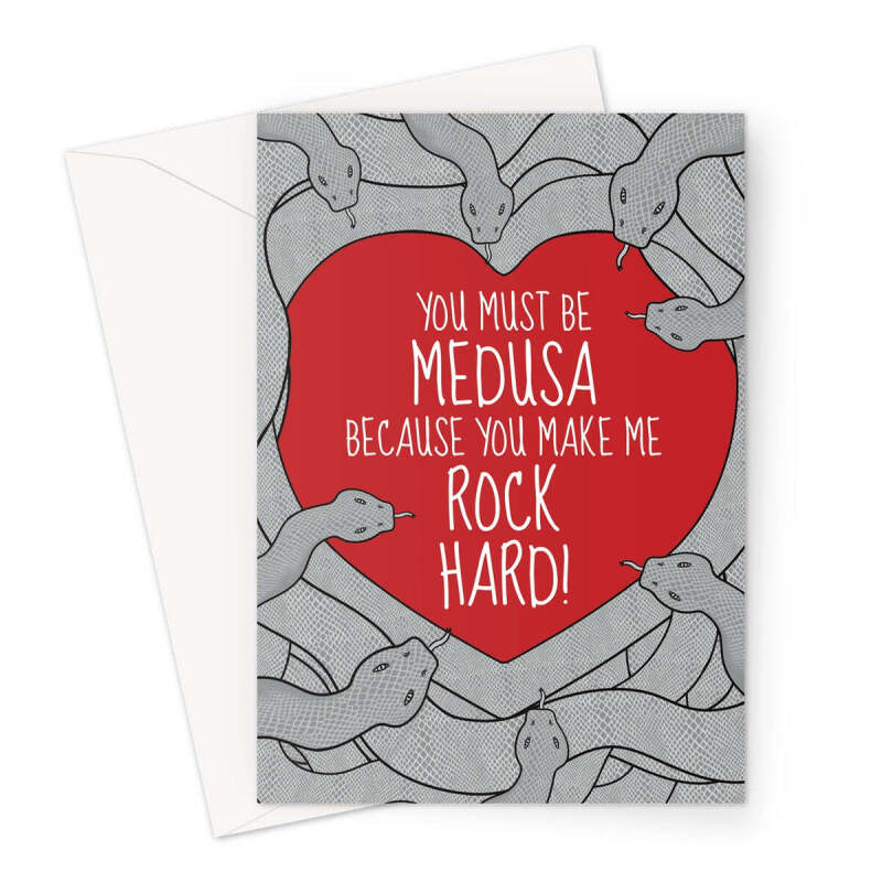 Funny Medusa Valentine's Day Card – "You Make Me Rock Hard" - A5 Portrait - 1 Card