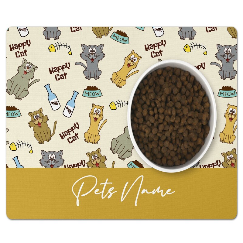 Cat Bowl Mat, Personalised Pet Bowl Mat, Customised Bowl Mat, Cat Food Mat, Puppy Bowl Mat, Cat Kitten Mat, Cat Mat Gift, Cat Lover Gift Mat - Aqua
