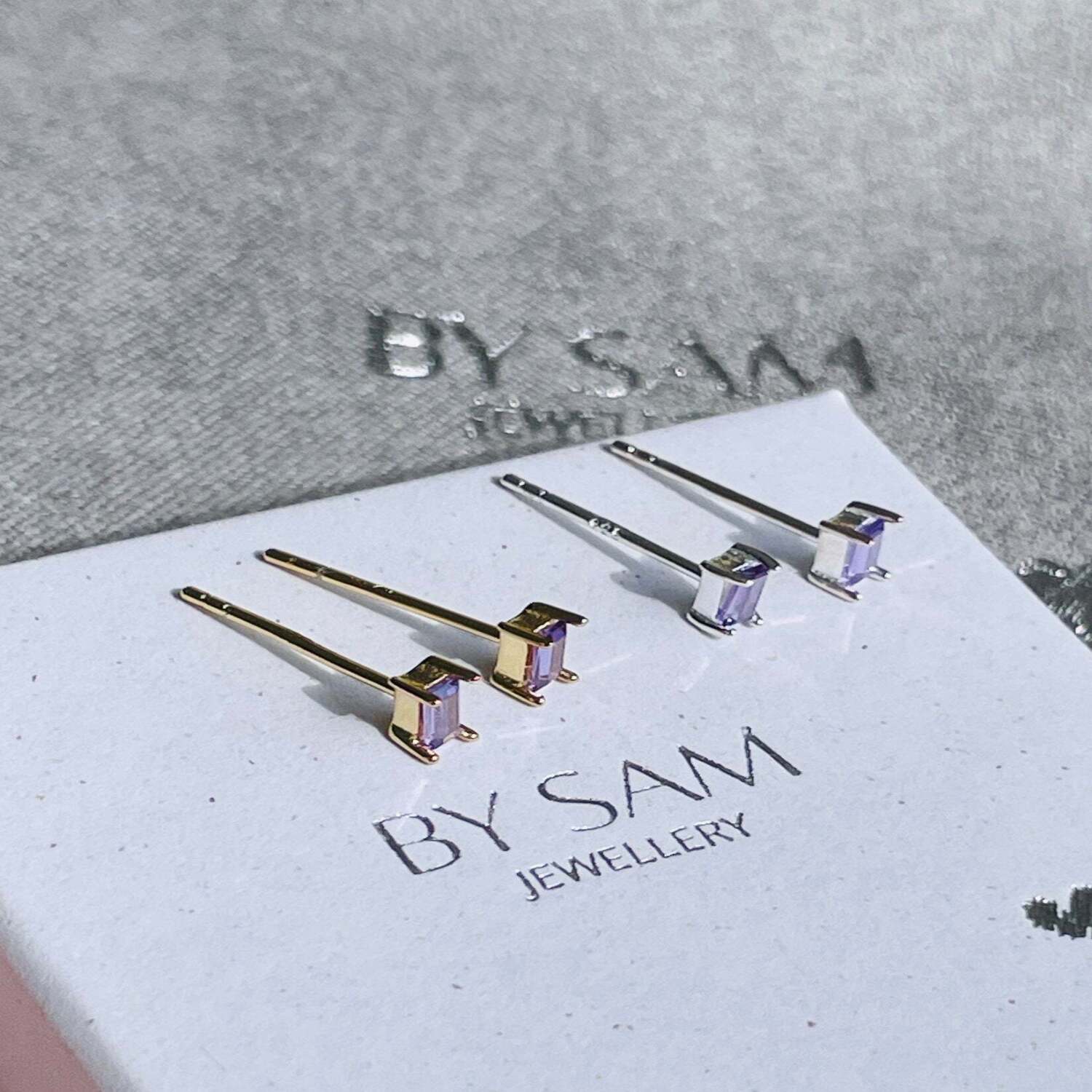 Amethyst CZ Stud Earrings gift for her - Gold - Amethyst