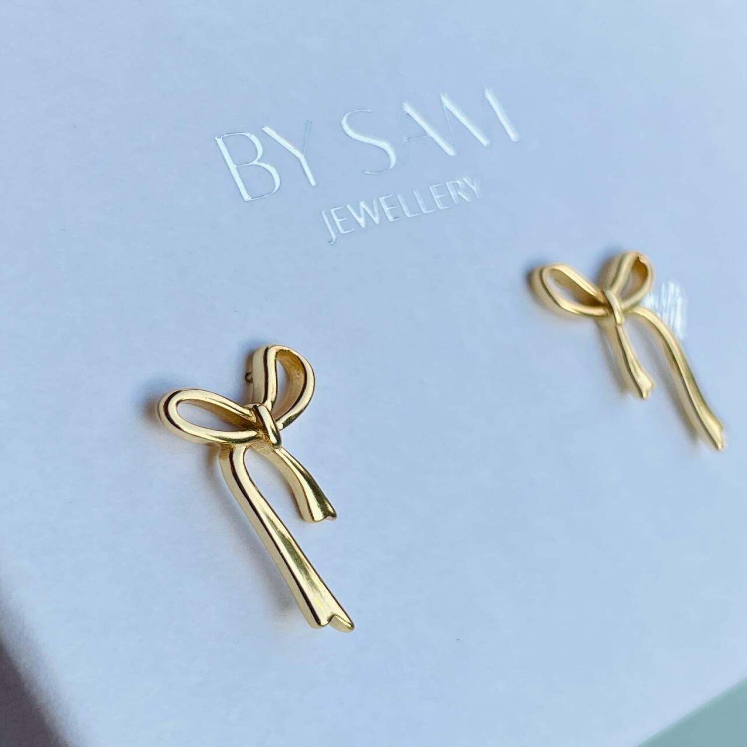 925 Silver Bow earrings, Bow knot bridesmaid earrings - Gold