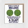 Pair of melons to stare at all day without getting a slap funny, rude, breasts, boobs, melons birthday card (Size A6/A5/A4/Square 6x6") - A6: Single card