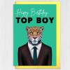 Happy Birthday Top Boy Jaguar animal in clothes card for boyfriend, husband, male, brother (Animalyser) Size A6/A5/A4/Square - A6: Single card