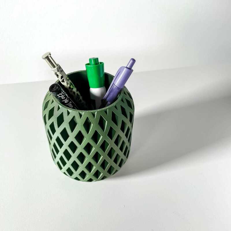 The Atila Pen Holder | Desk Organizer and Pencil Cup Holder - Matte Dark Green