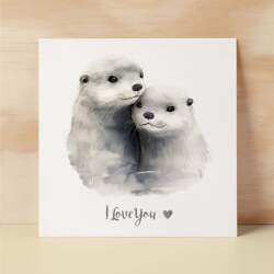 Anniversary or Valentine's Day Card For Wife Anniversary Card For Husband Boyfriend or Girlfriend Valentines Card For Him or Her Otter Love - Square (6x6) / Blank Message