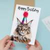 Birthday Card For Her Card For Friend Mum or Sister Birthday Card For Him Brother Dad Happy Birthday Card of Mainecoon Cat Fun Birthday Card - Small (4x6) / Blank Message