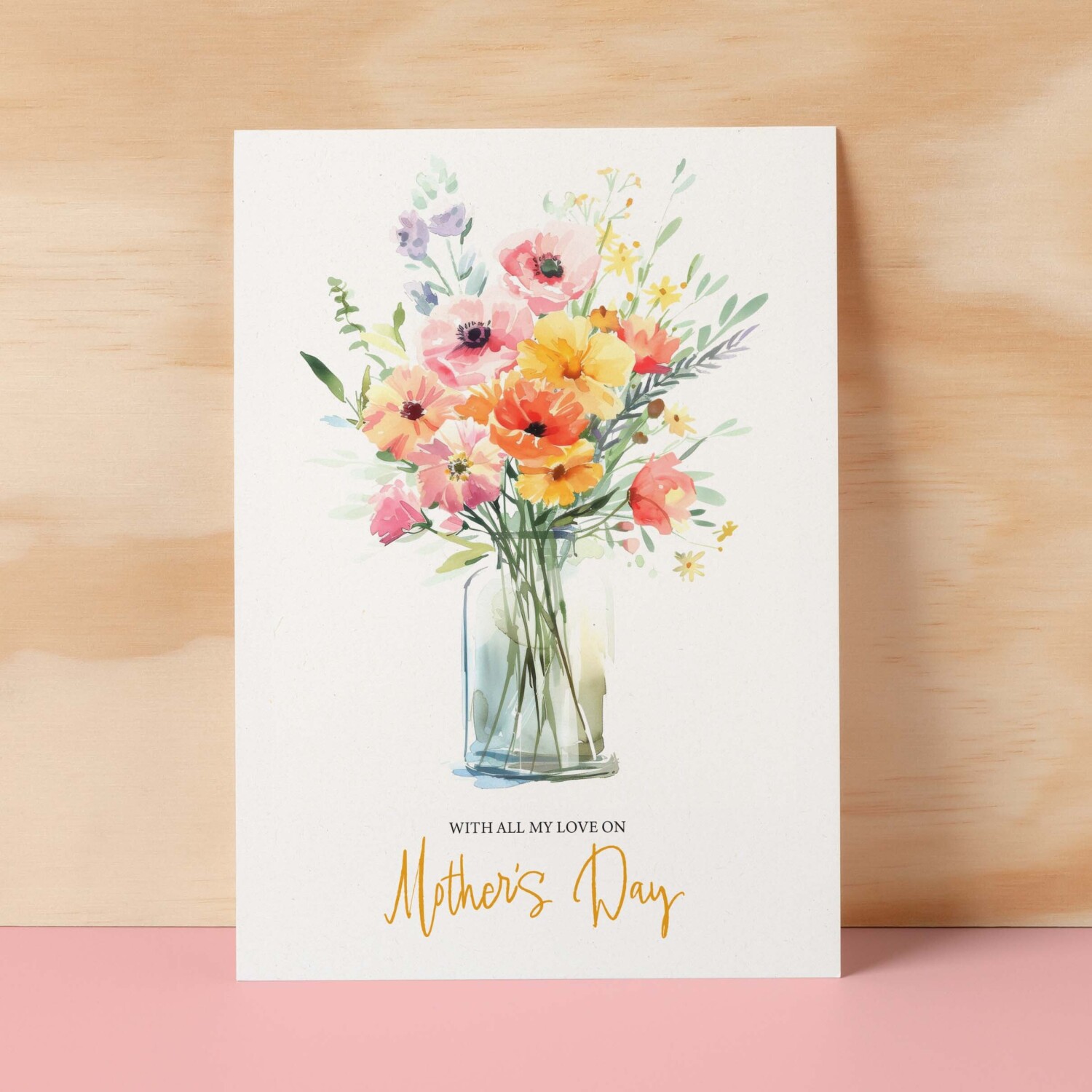 Mother's Day Card For Mum Happy Mother's Day Mothers Day card Mothering Sunday Floral Pink and Yellow Flowers Mom Mommy Mum Mummy - Small (4x6) / Blank Message