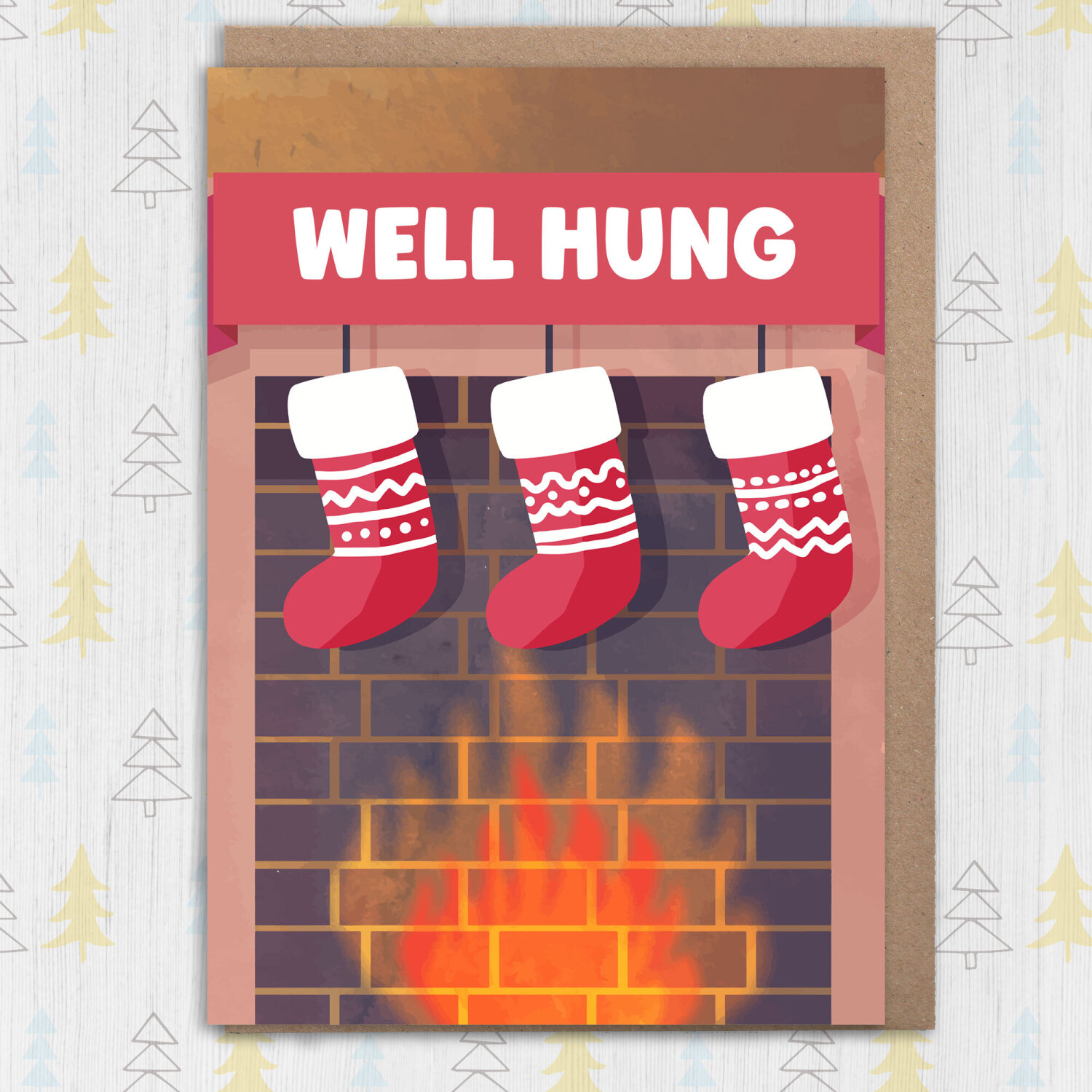 Well hung funny, rude Christmas card - A6: Single card