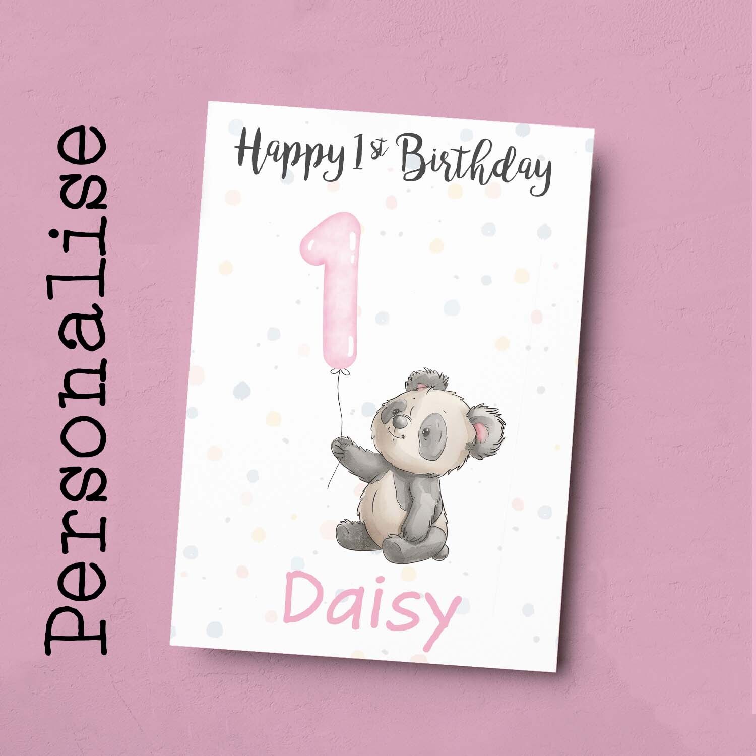 Personalised 1st, 2nd, 3rd, 4th, 5th Birthday Card for Daughter, Granddaughter, Niece, Goddaughter Girls Panda Card - 1 - One - Blank Message