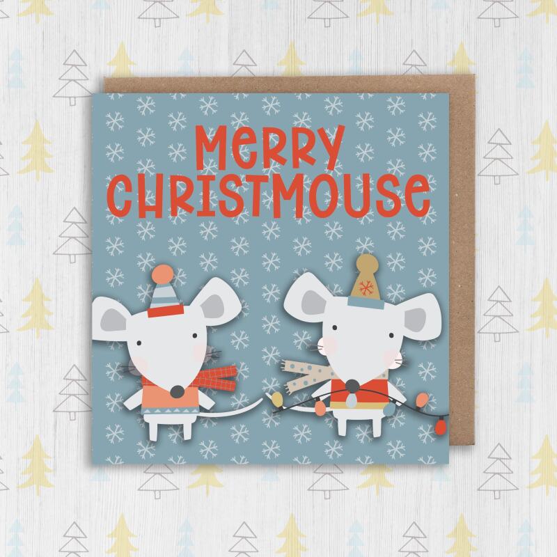 Merry Christmouse mouse, mice Christmas, Holidays, Xmas, cute, festive card for friend, mate, female, girl (Size A6/A5/A4/Square 6x6") - A6: Single card