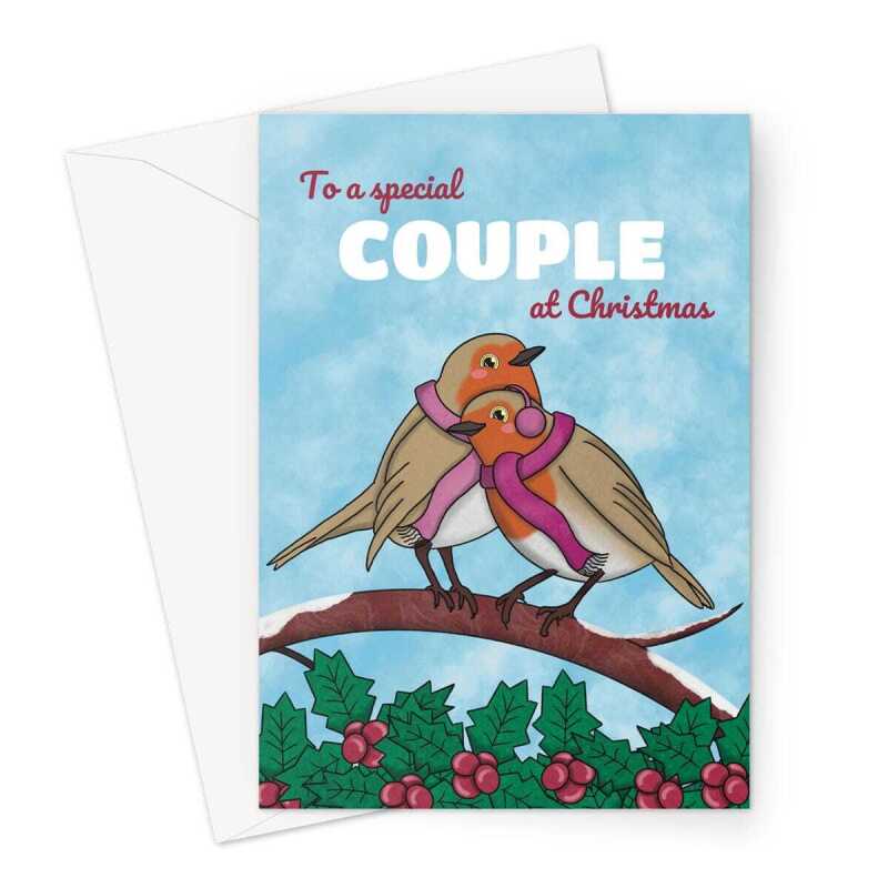 Merry Christmas Card For Couple - Female Robins - A5 Greeting Card - A5 Portrait - 1 Card