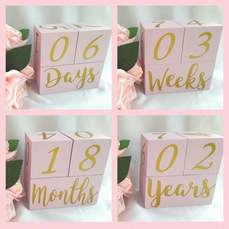 Personalised pink & gold milestone wood blocks,pink nursery decor,new baby gift - Pale pink