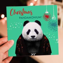 Christmas Pandamonium panda, animal in clothes Holidays, Xmas, festive card for friend, neighbour (Animalyser) (Size A6/A5/A4/Square 6x6") - A6: Single card