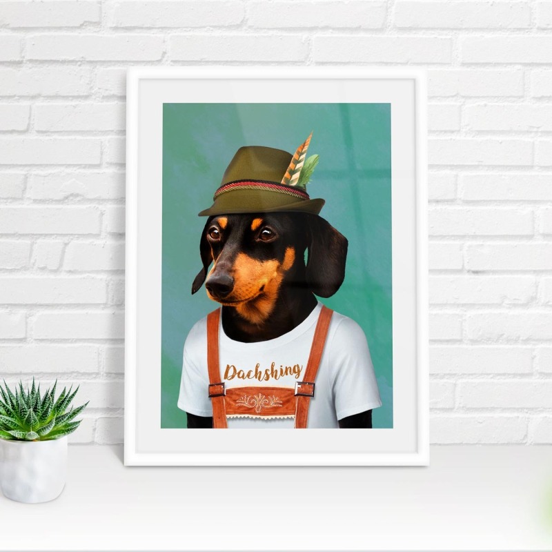 Dachshund dog in clothes, animal print, wall art - A5 - Glossy - Blue