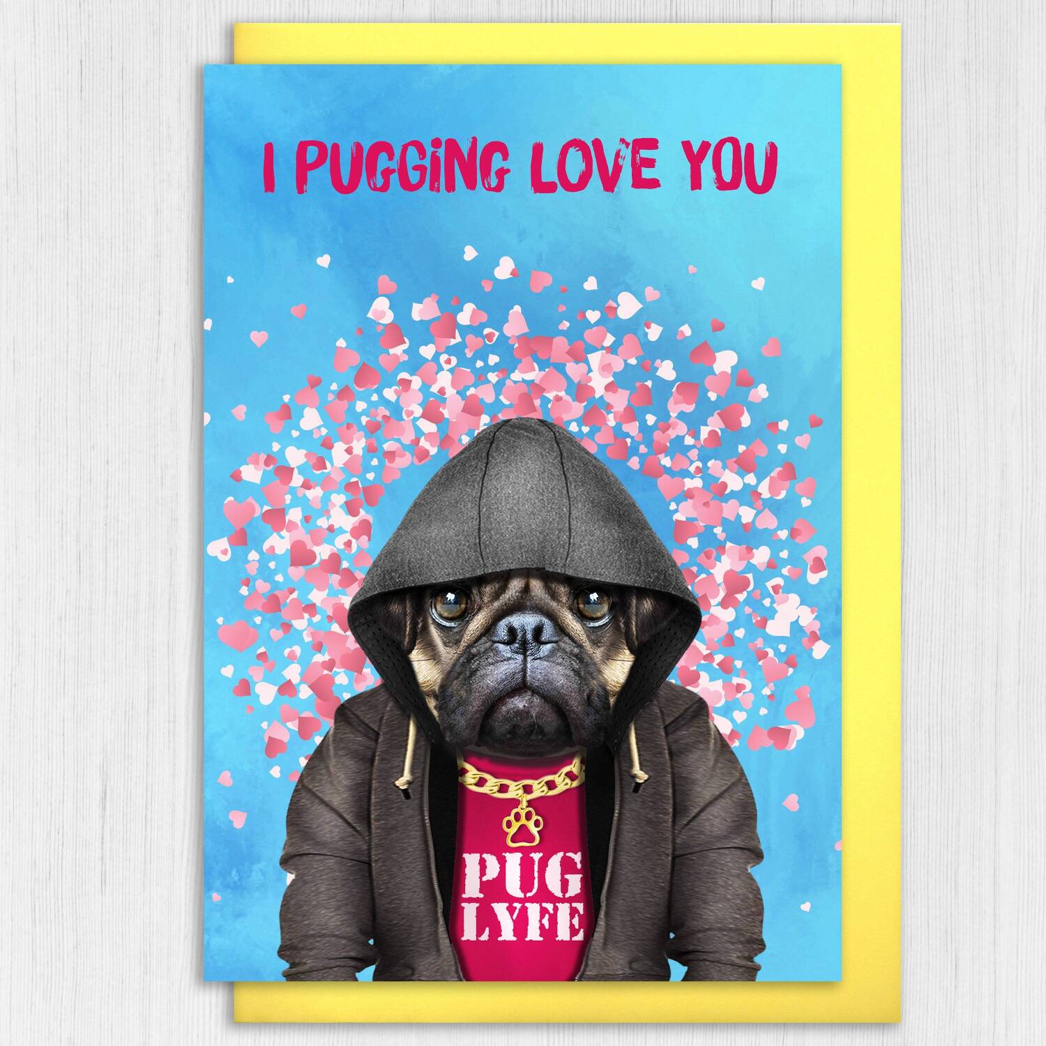 I pugging love you pug in clothes Valentine's Day card for wife, husband, girlfriend, boyfriend (Animalyser) (Size A6/A5/A4/Square 6x6") - A6: Single card