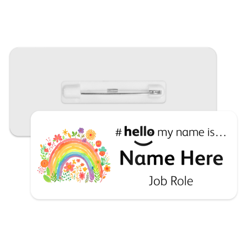 #hello my name is... Name Badge - Rainbow Flowers