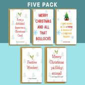 Funny Christmas Cards Pack of 5 - Rude, Adult, Cheeky Bundle of Xmas Cards ideal for friends and family this Christmas - For Him or For Her