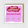 Happy Birthday, what have you won? Scratch off and reveal gift, present card (gold, silver circles) for son, daughter, wife, husband - Blue - Gold