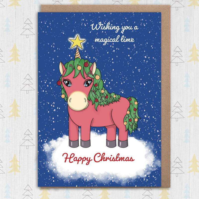 Wishing our magical child personalised unicorn Christmas, holidays card for child, son, daughter, grandchild, niece, nephew (Size A6/A5/A4) - A6: Single card