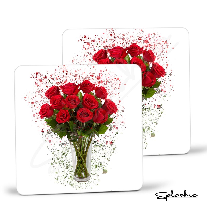 Coasters BOUQUET ROSES Splatter Art Personalised Coaster, High Gloss Splash Art, Home Decor, Romantic Art, Valentines Coaster, Love Gifts. - Single Coaster